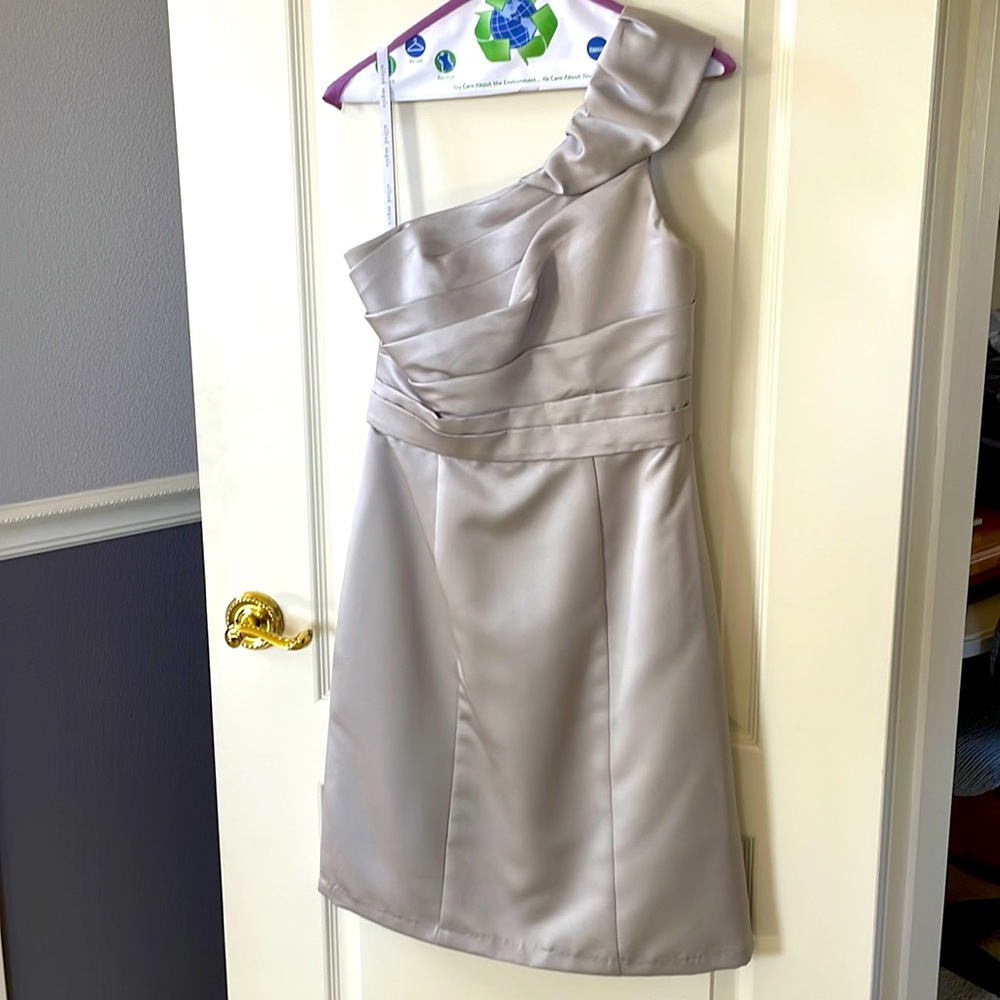 One Shoulder Silver Grey Bridesmaid Dress - Size 4 Alfred Angelo